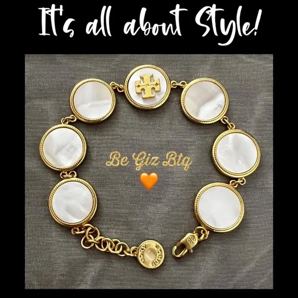 Authentic Tory Burch Gold and Cream Cocktail Statement Bracelet - Picture 3 of 13